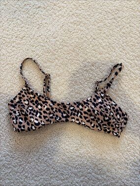 Aerie Leopard Print Bikini Top - Beige, Black & White